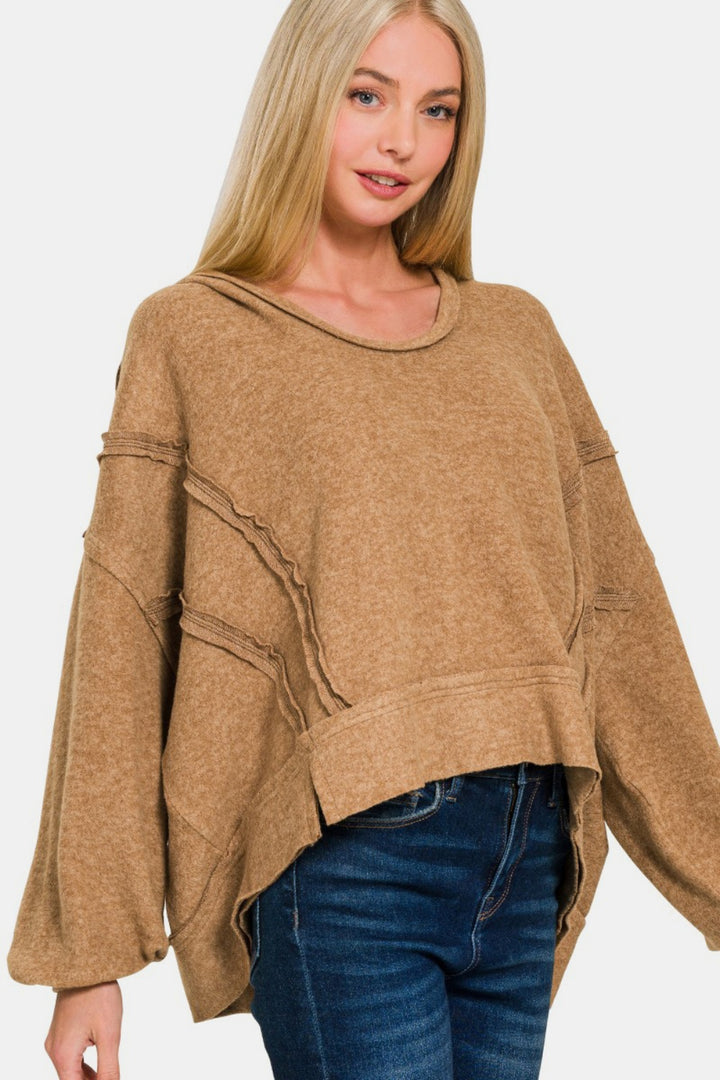 Zenana - Oversized Brushed Hacci Hoodie - Camel