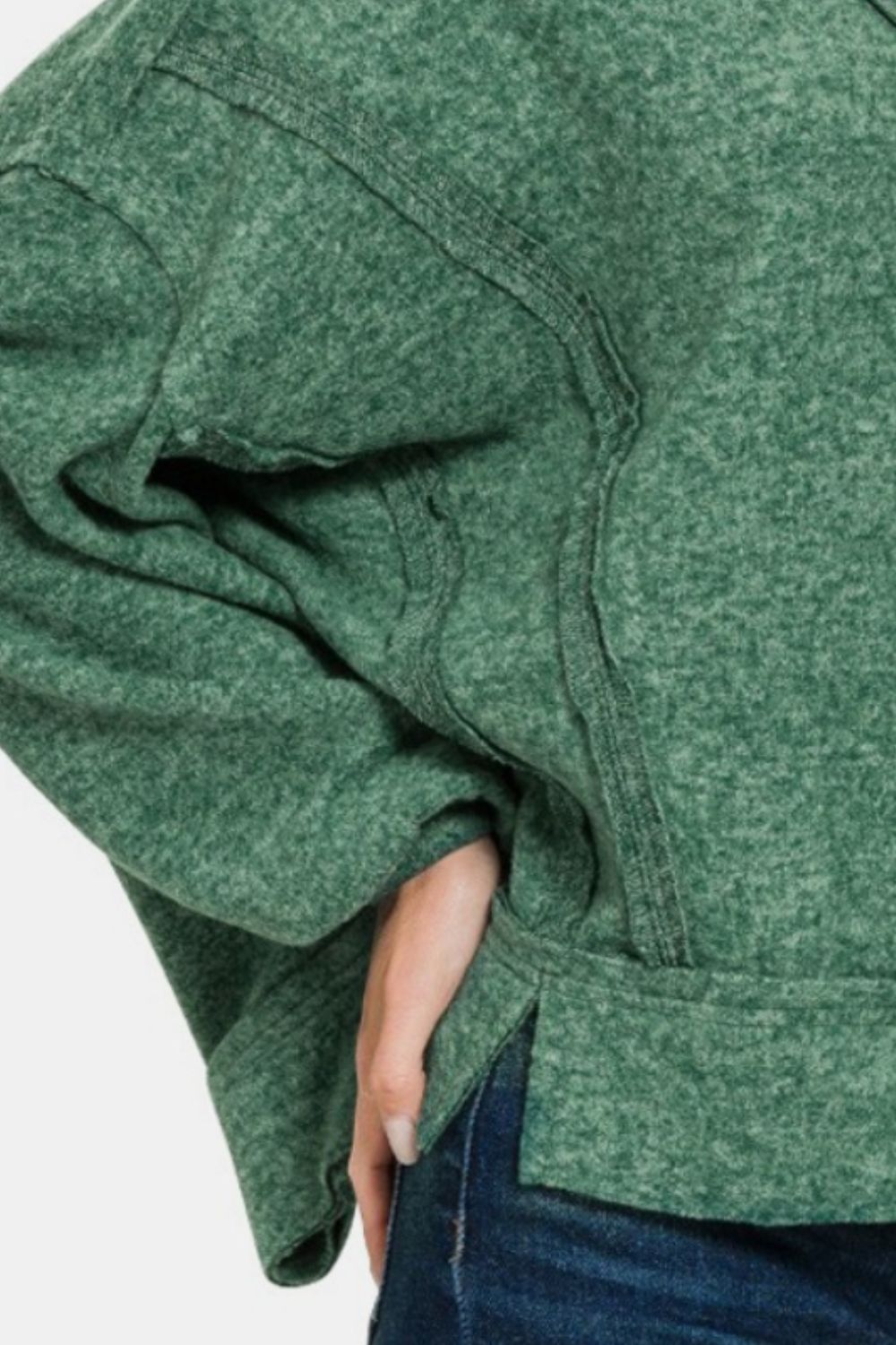 Zenana - Oversized Brushed Hacci Hoodie - Dk Green