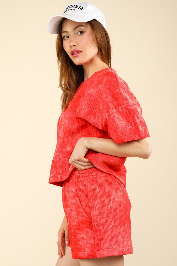 Two Piece Quilted Shorts Lounge Set - Scarlet - Inspired Eye Boutique