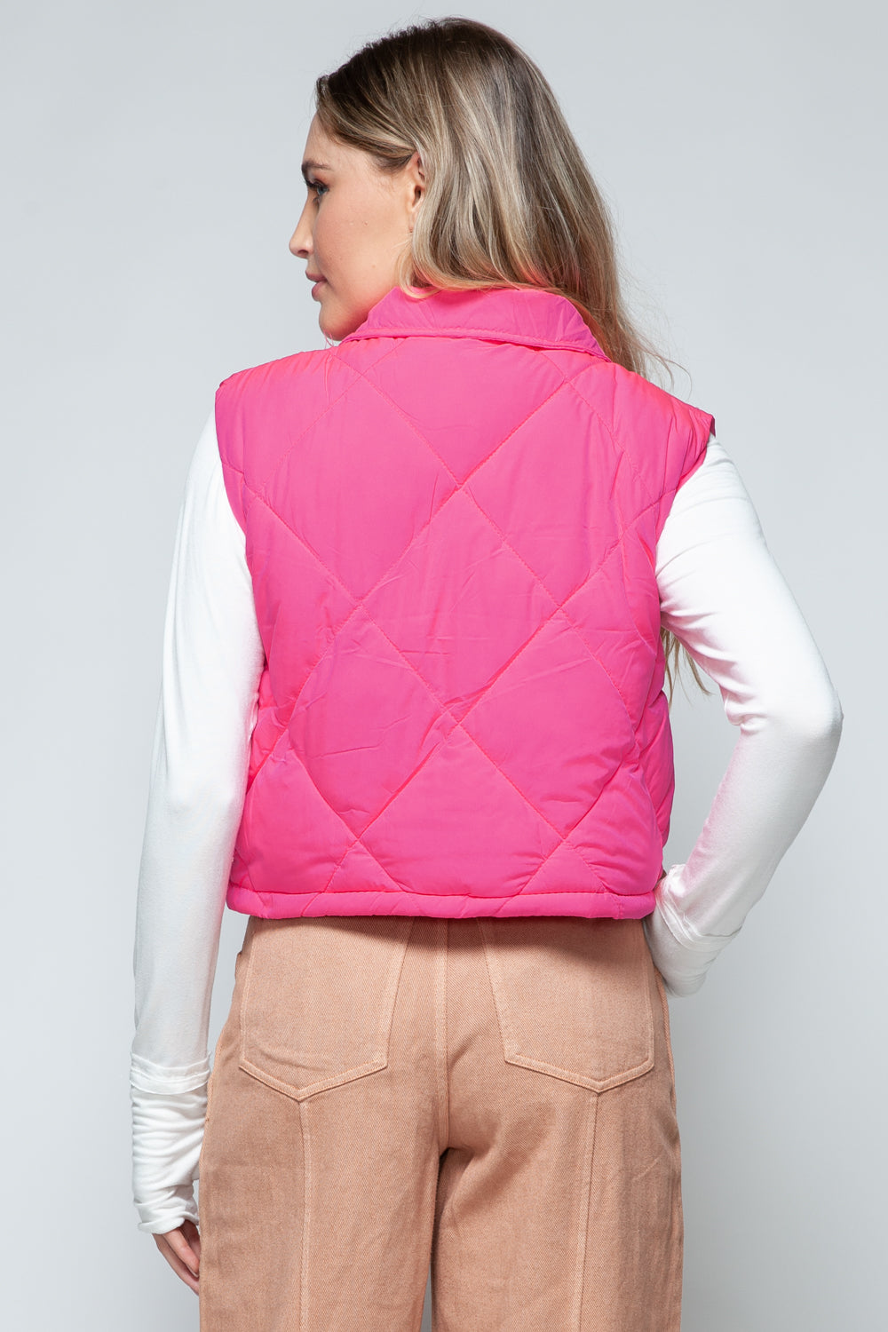 Womens Cropped Puffer Vest - Hot Pink - Inspired Eye Boutique