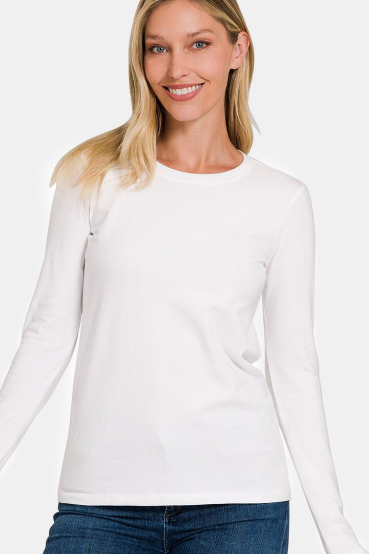 Zenana - Crew Neck Long Sleeve Tee - White