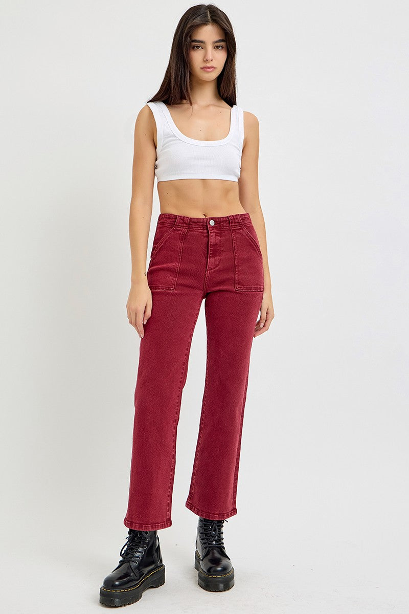 RISEN - Red Wine High Rise Ankle Jeans