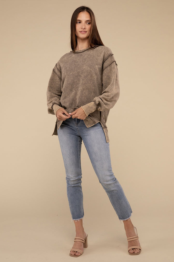 Zenana Acid Wash French Terry Sweatshirt - Inspired Eye Boutique