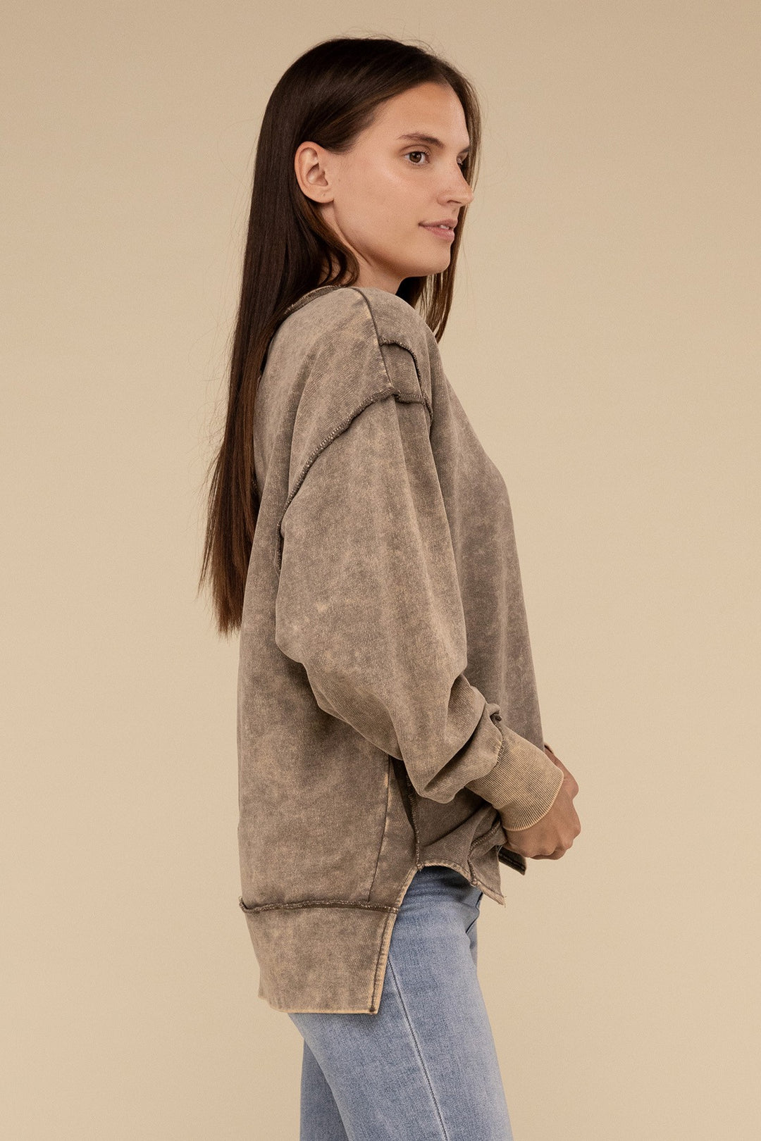 Zenana Acid Wash French Terry Sweatshirt - Inspired Eye Boutique