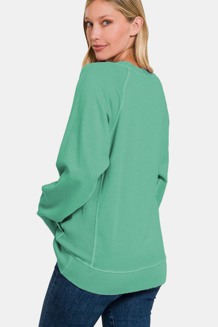 Zenana French Terry Pullover with Pockets - Green - Inspired Eye Boutique