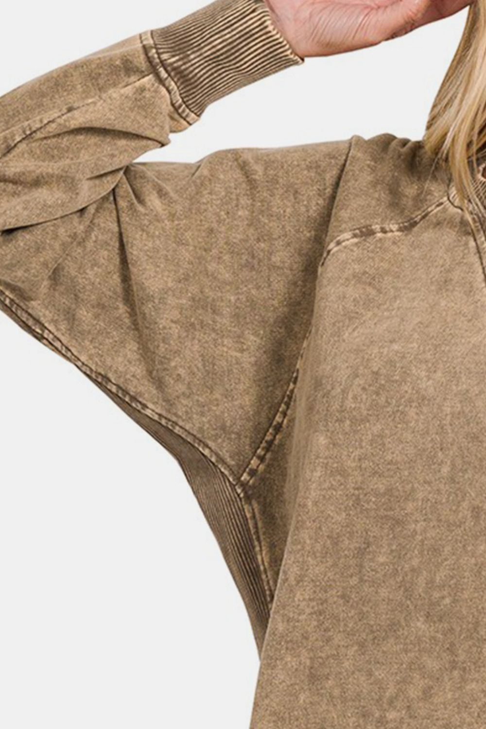 Zenana Washed French Terry Pullover With Pockets - Mocha - Inspired Eye Boutique