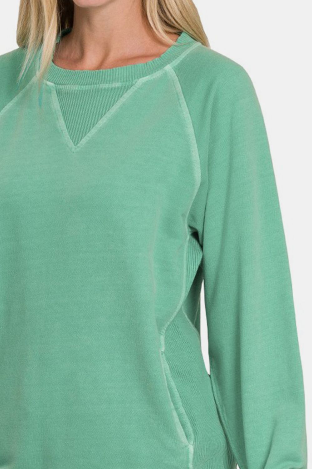 Zenana French Terry Pullover with Pockets - Green - Inspired Eye Boutique