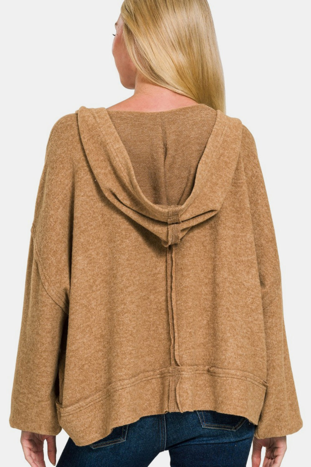 Zenana - Oversized Brushed Hacci Hoodie - Camel