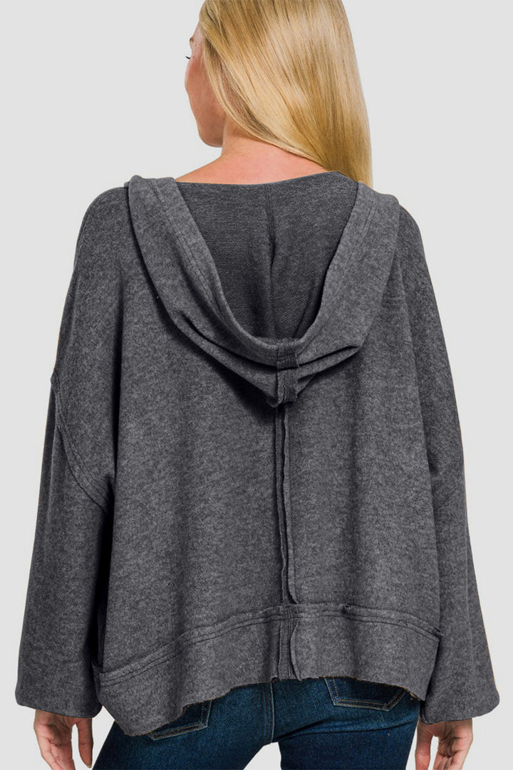 Zenana - Oversized Brushed Hacci Hoodie - Black