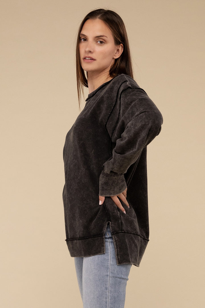 Zenana Acid Wash French Terry Sweatshirt - Inspired Eye Boutique