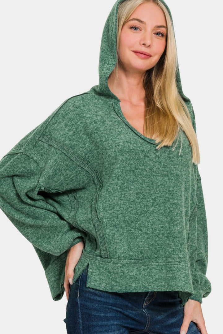 Zenana - Oversized Brushed Hacci Hoodie - Dk Green