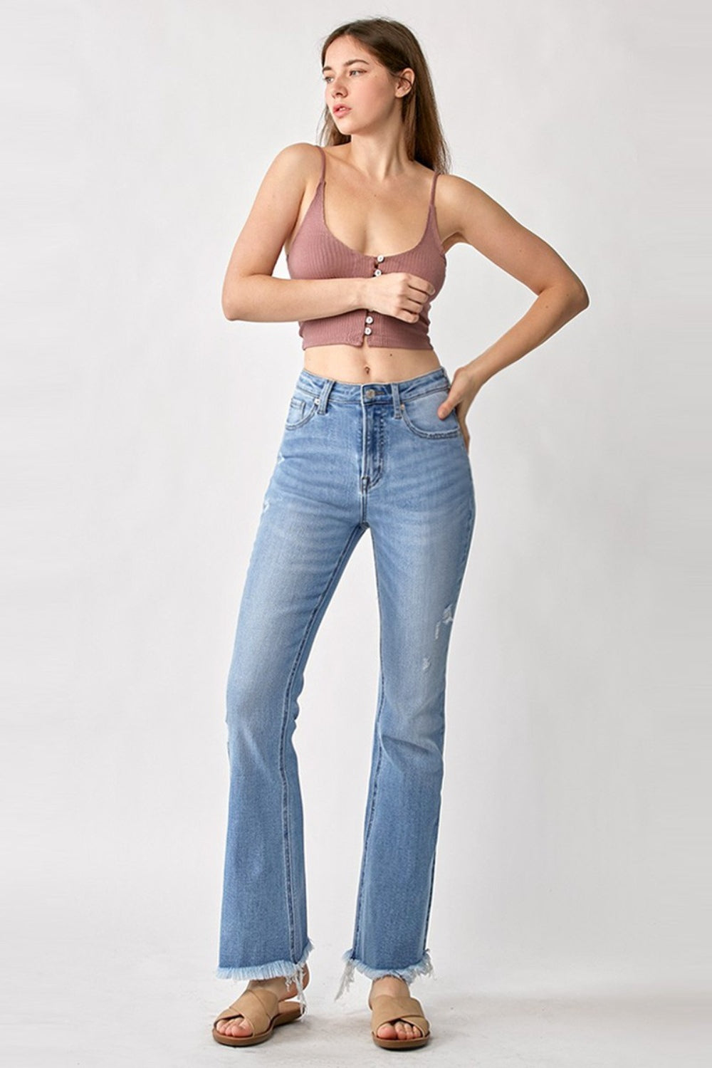 RISEN High Rise Frayed Hem Bootcut Jeans - Inspired Eye Boutique