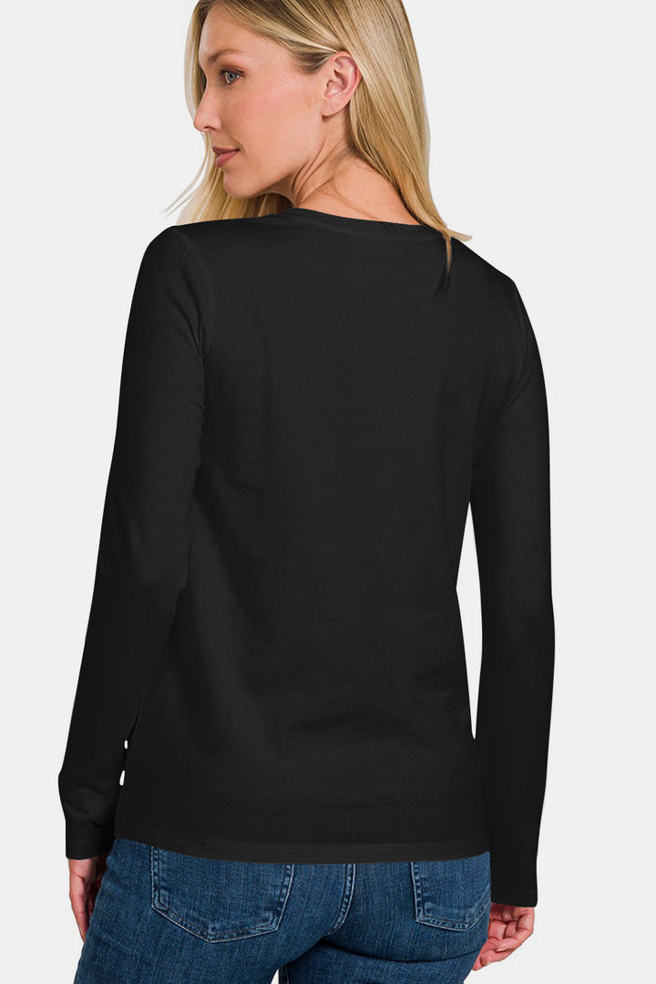 Zenana - Crew Neck Long Sleeve Tee - Black