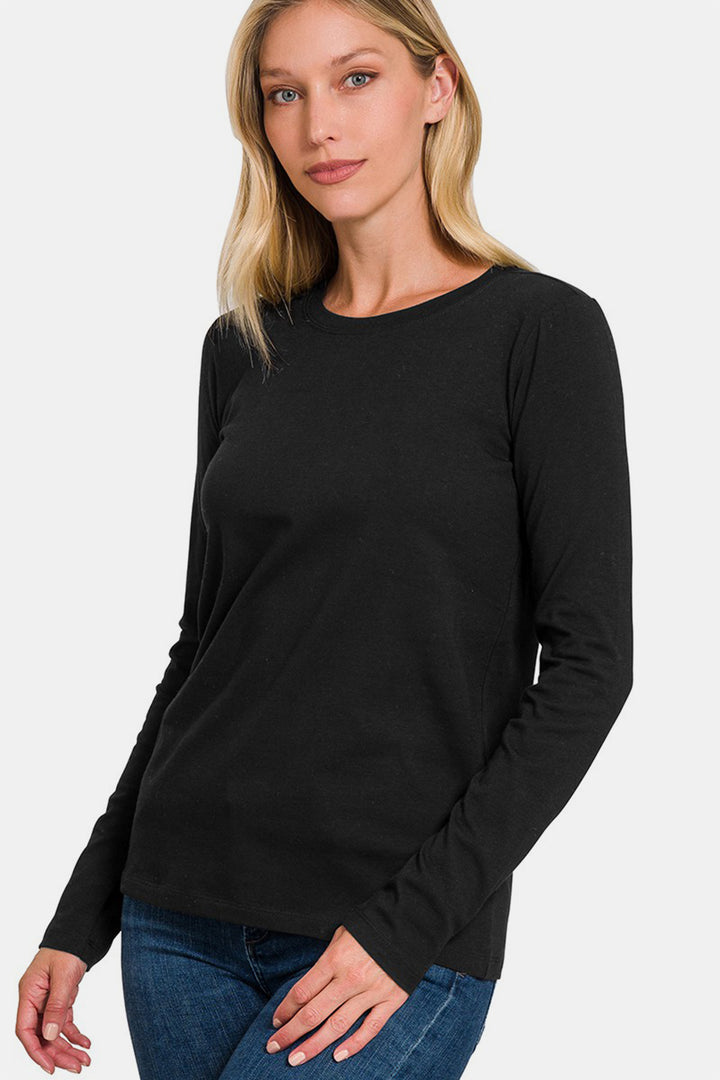 Zenana - Crew Neck Long Sleeve Tee - Black