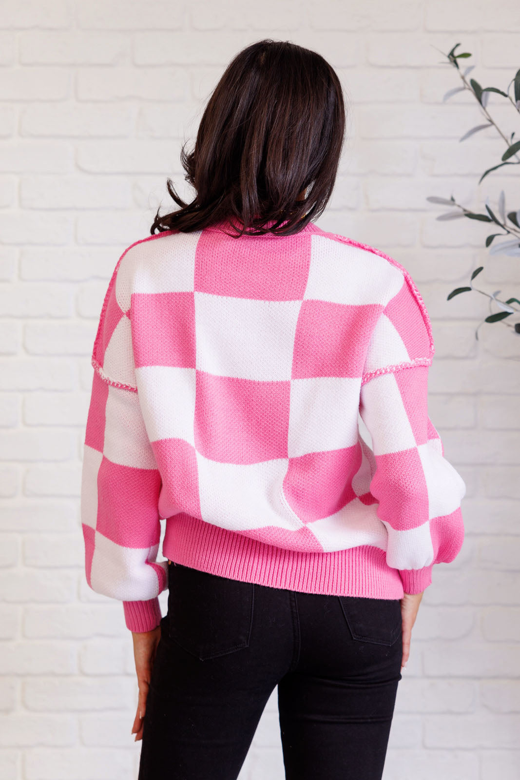 Check Yourself Checkered Sweater - Pink