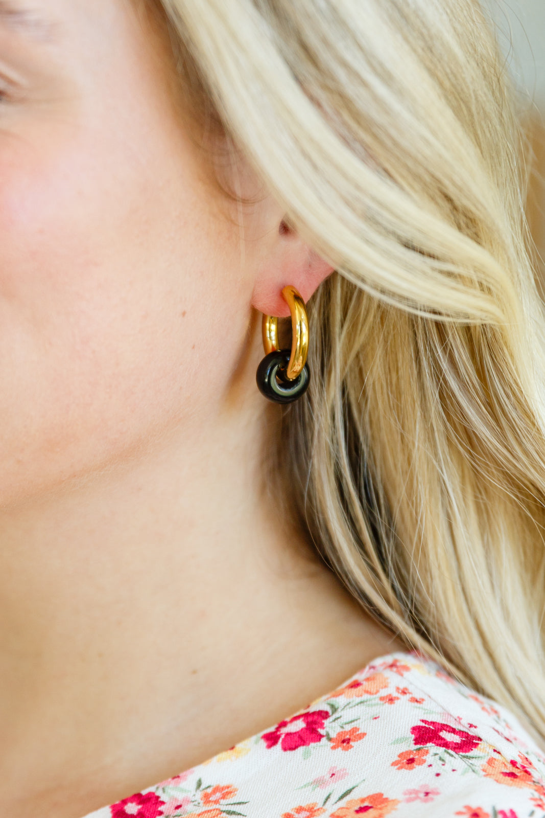 Black and Gold Huggie Earrings