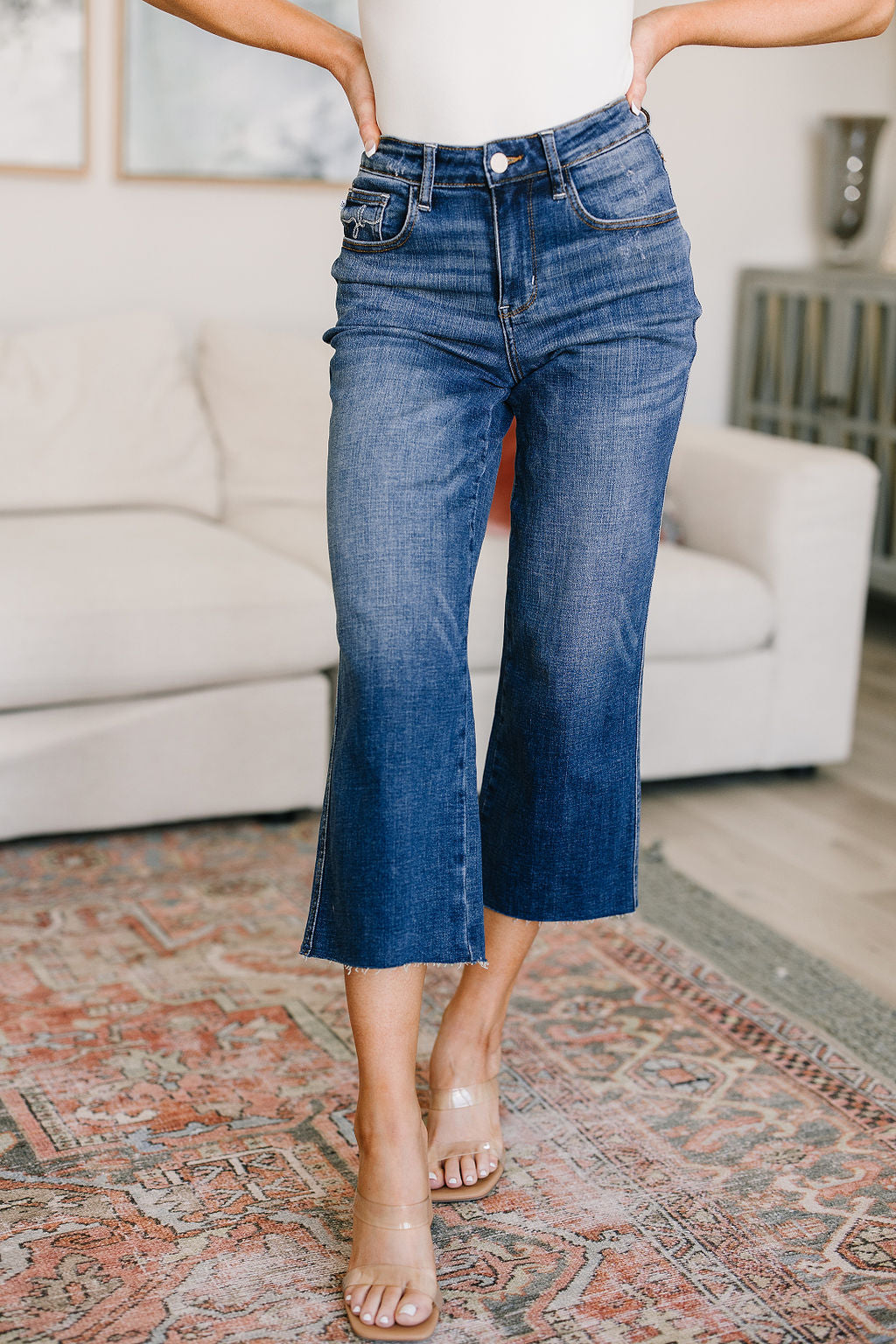 Judy Blue Wide Leg Crop Jeans - High Rise - Raw Hem - Inspired Eye Boutique