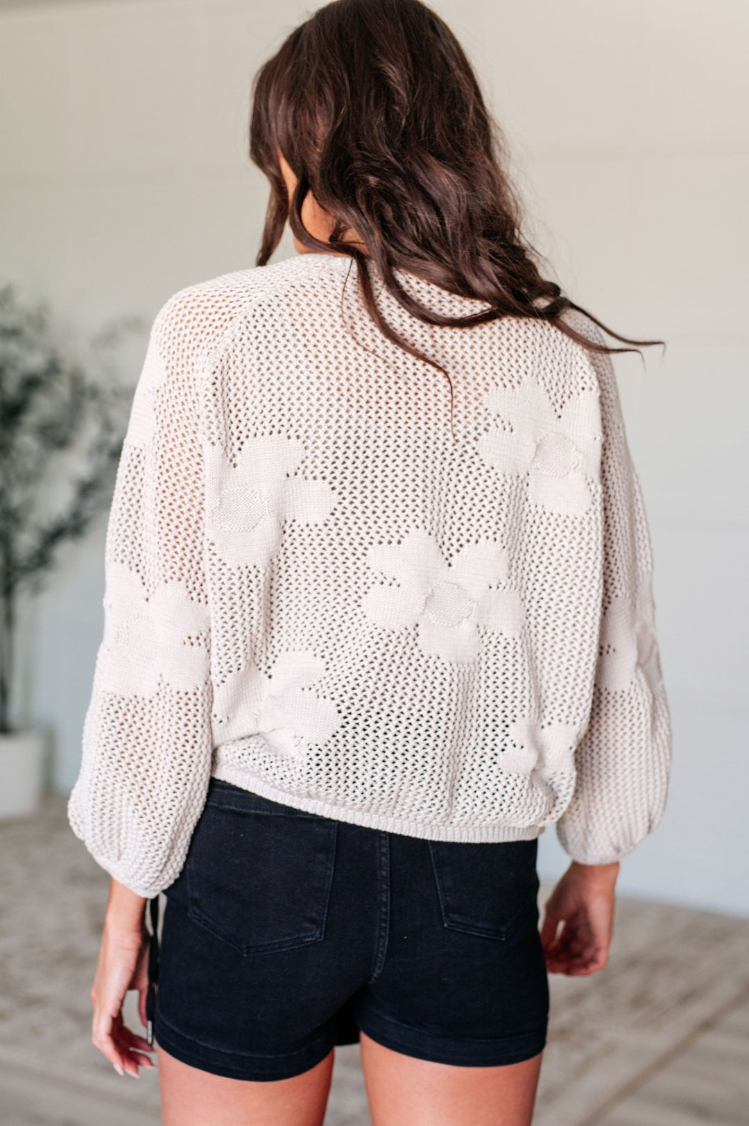 Ivory Open Knit Floral Sweater - Inspired Eye Boutique