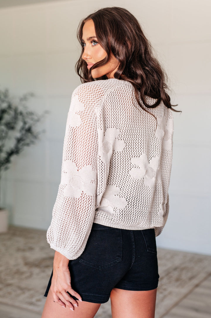 Ivory Open Knit Floral Sweater - Inspired Eye Boutique