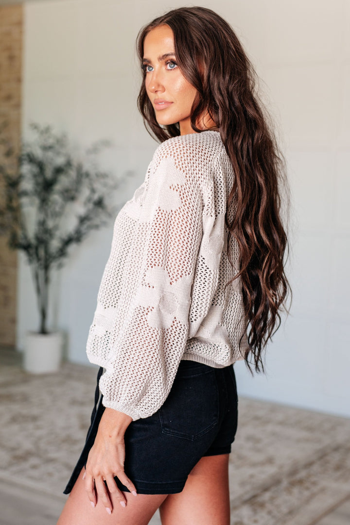 Ivory Open Knit Floral Sweater - Inspired Eye Boutique