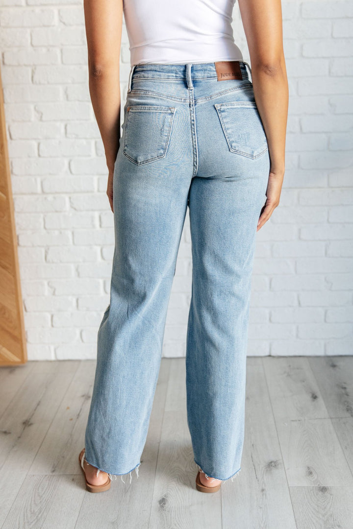 Judy Blue - High Rise Rigid Magic Destroyed Straight Leg Jeans