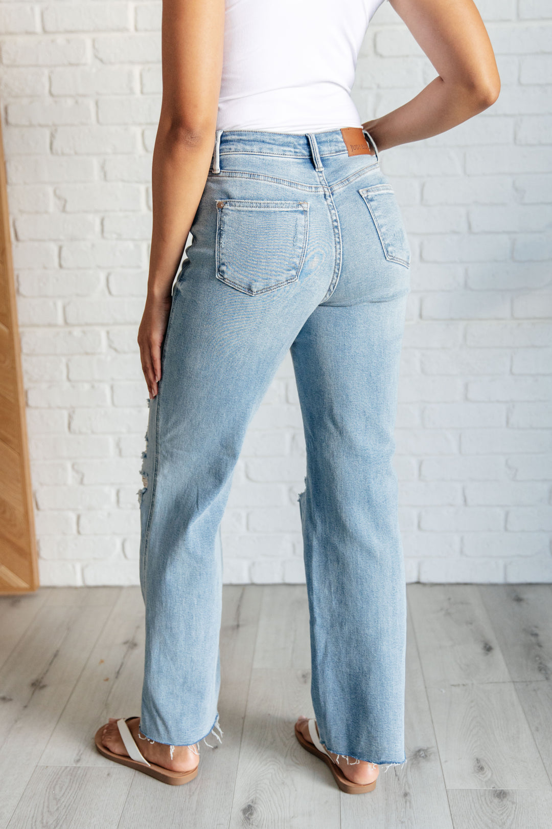 Judy Blue - High Rise Rigid Magic Destroyed Straight Leg Jeans