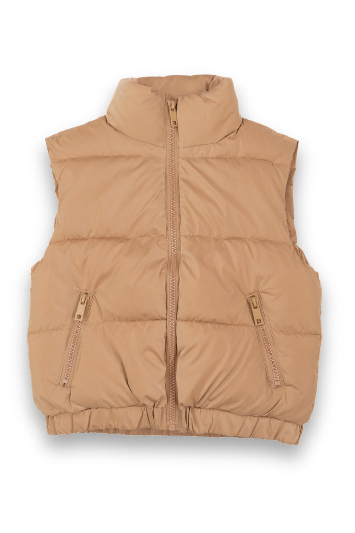 Furry Fortress Quilted Puffer Vest - Iced Coffee