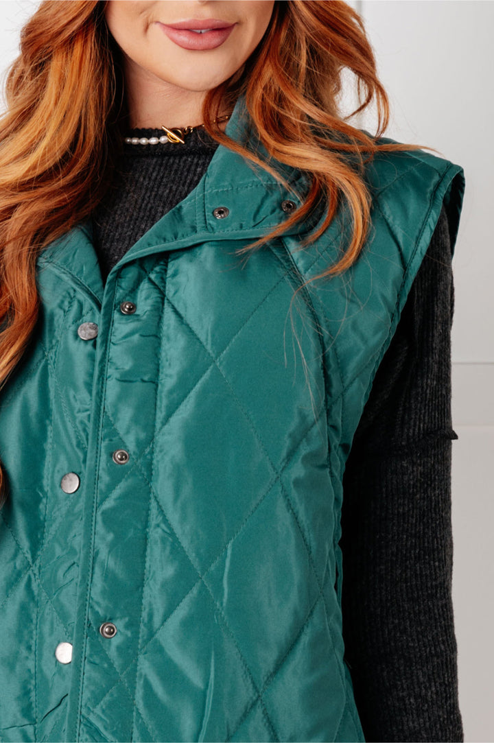 Layering Queen Quilted Puffer Vest - Hunter Green