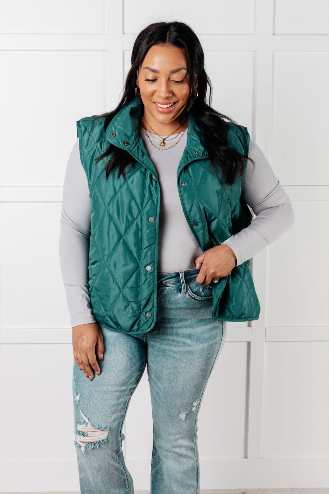 Layering Queen Quilted Puffer Vest - Hunter Green