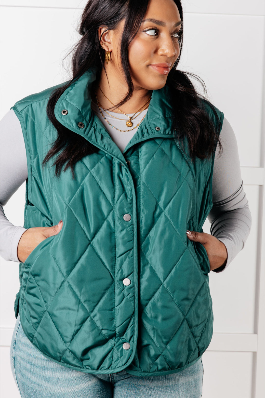 Layering Queen Quilted Puffer Vest - Hunter Green