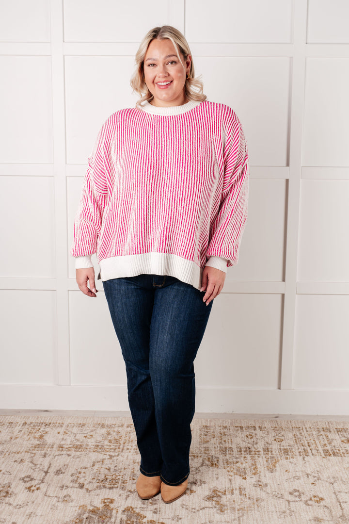 Contrast Trim Pullover Sweater - Pink