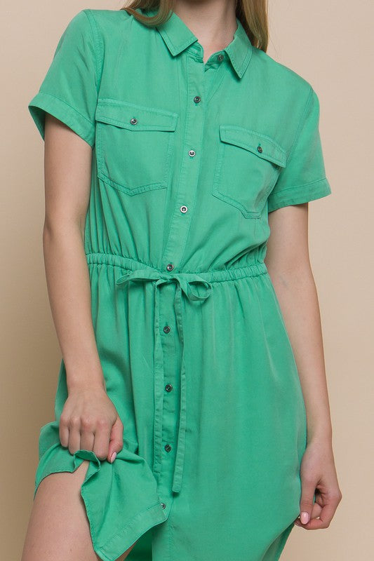 Tencel Dress - Short Sleeve - Green - Inspired Eye Boutique