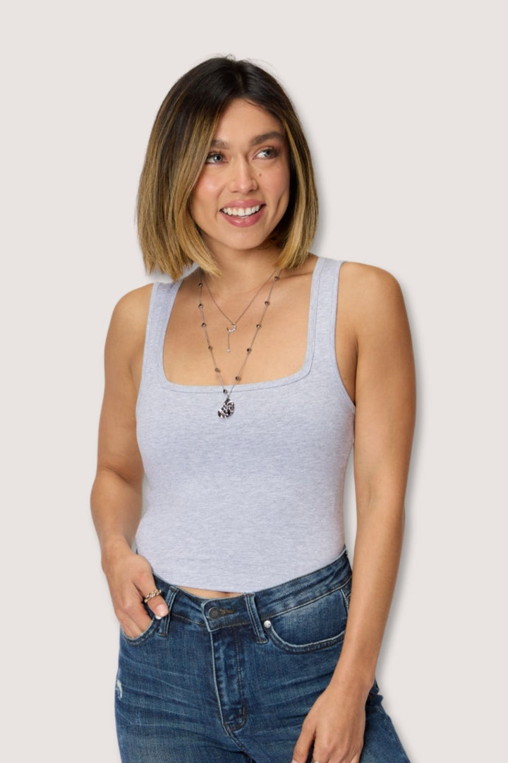 Zenana - Square Neck Cropped Tank Top - Grey