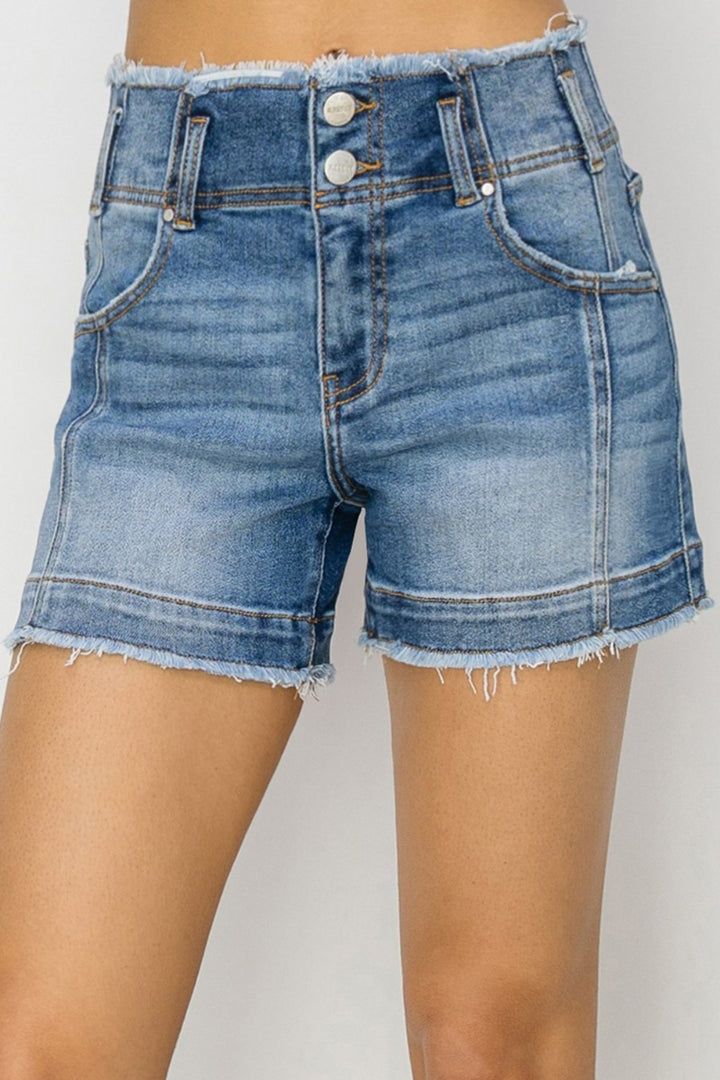 RISEN Double Button Front Jean Shorts - Inspired Eye Boutique