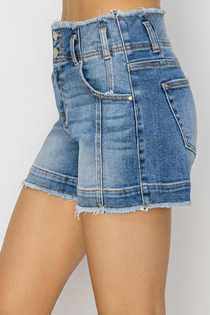 RISEN - Double Button Jean Shorts