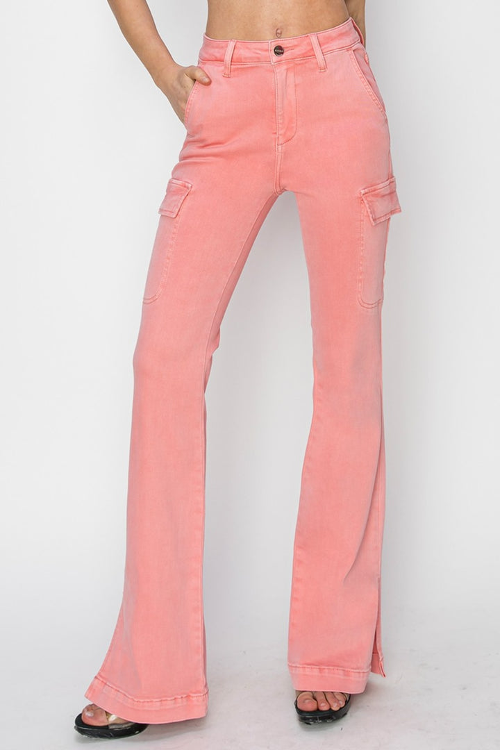 RISEN - High Rise Cargo Bootcut Jeans - Pink