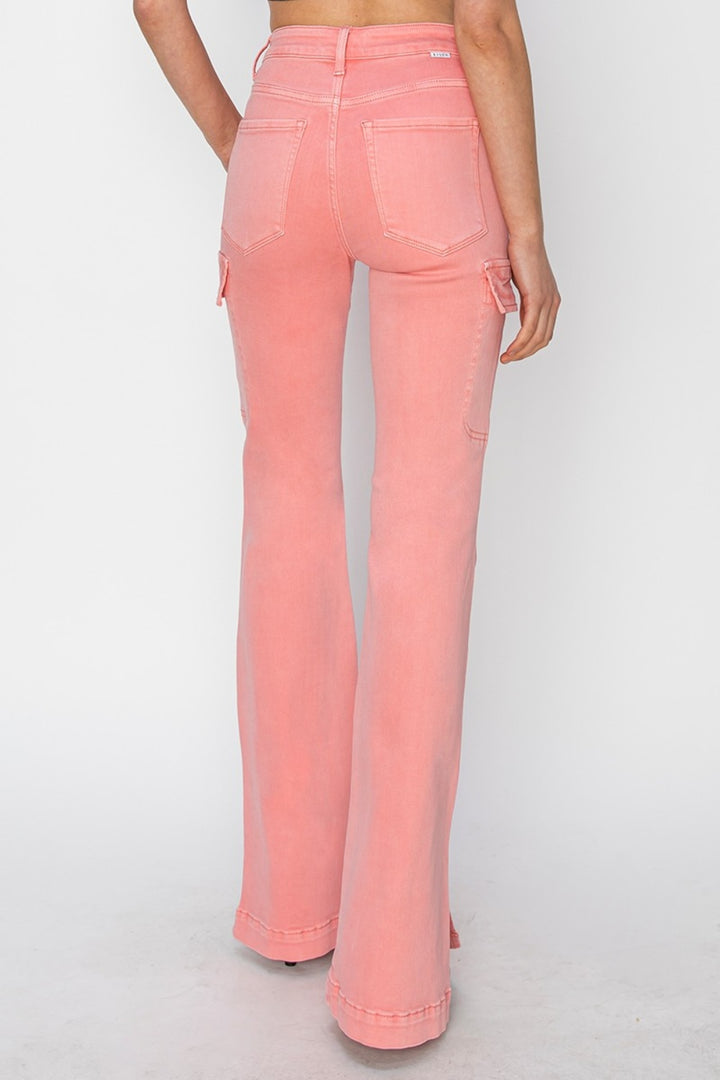 RISEN - High Rise Cargo Bootcut Jeans - Pink