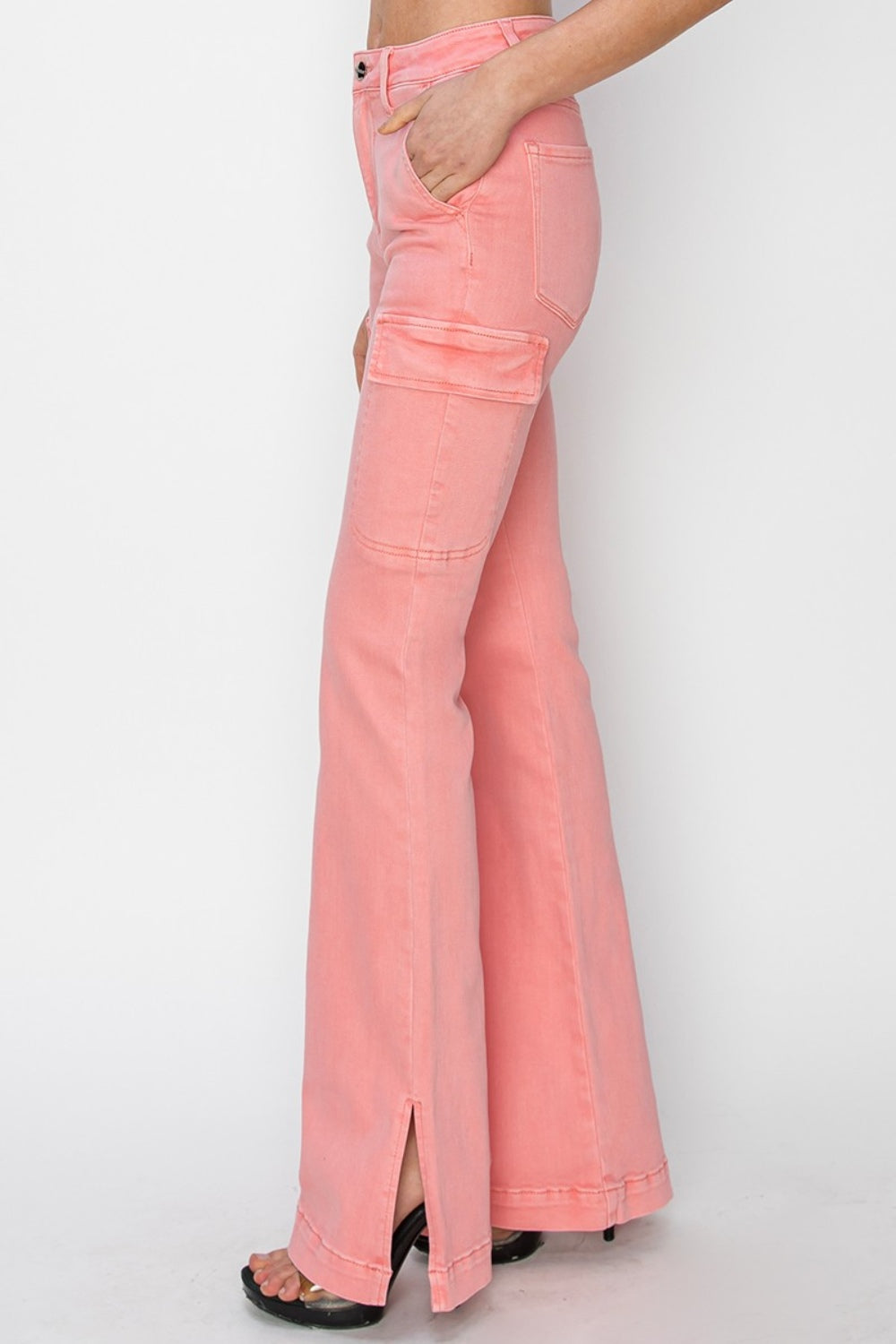 RISEN - High Rise Cargo Bootcut Jeans - Pink