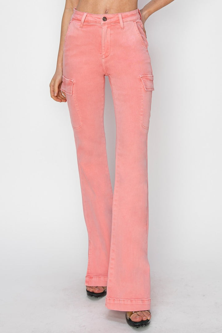 RISEN - High Rise Cargo Bootcut Jeans - Pink