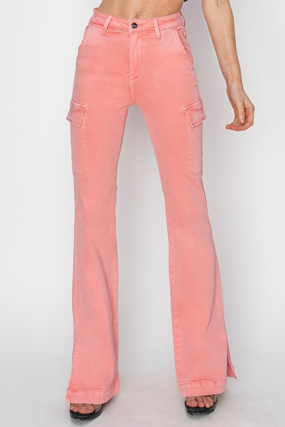 RISEN - High Rise Cargo Bootcut Jeans - Pink