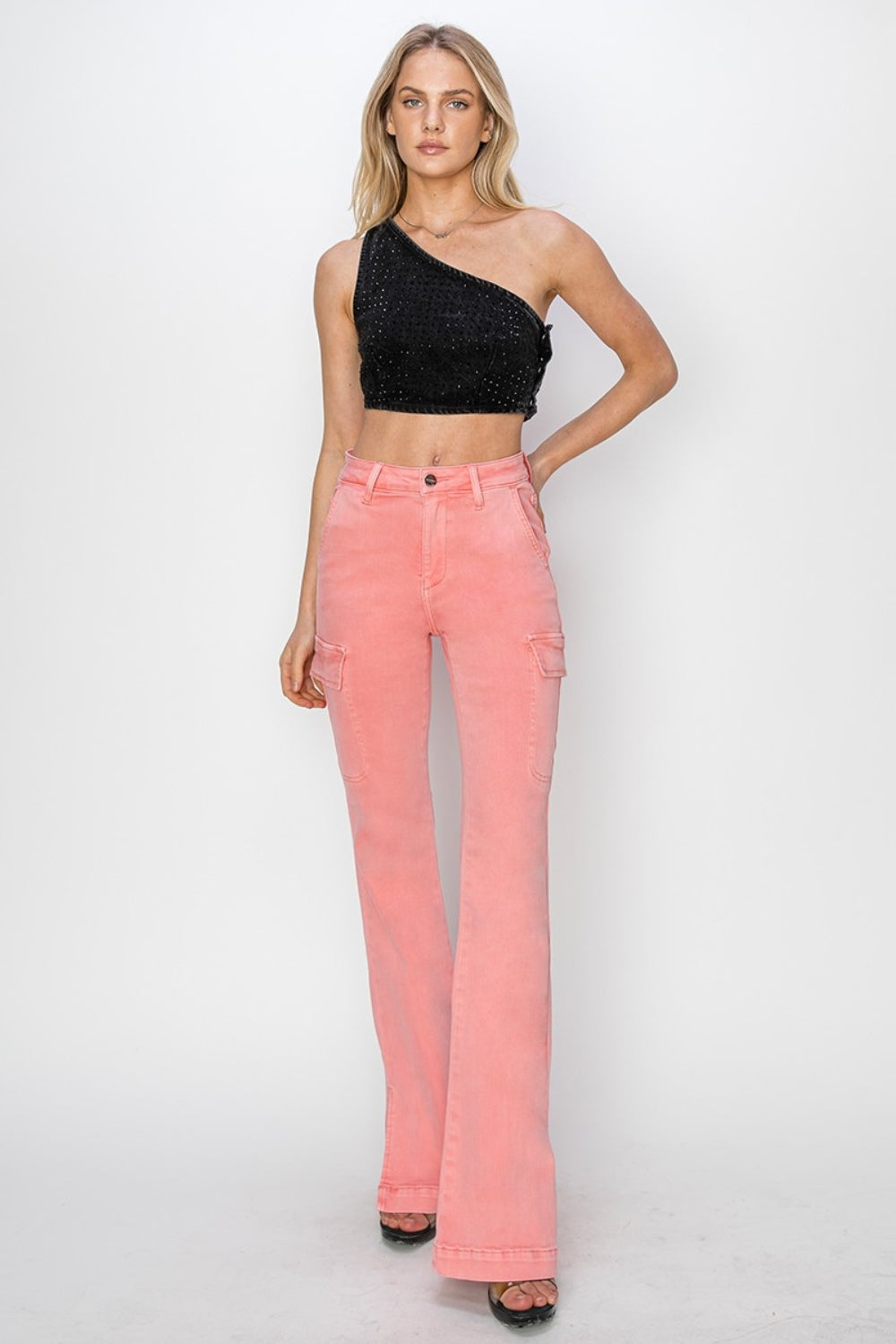 RISEN - High Rise Cargo Bootcut Jeans - Pink