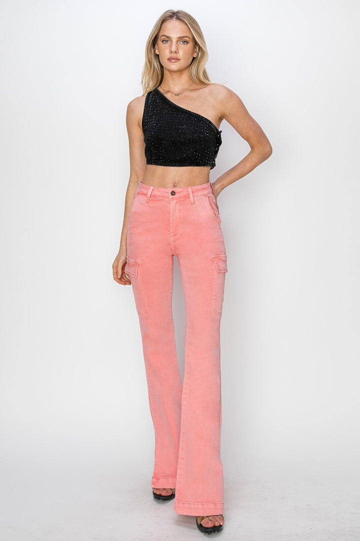 RISEN - High Rise Cargo Bootcut Jeans - Pink