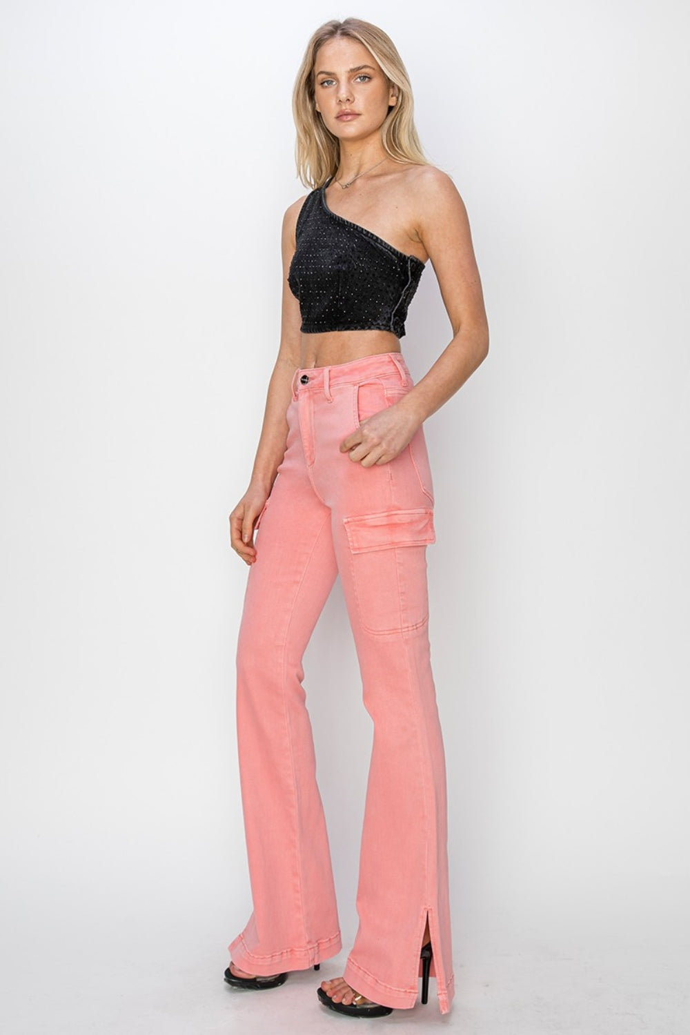 RISEN - High Rise Cargo Bootcut Jeans - Pink