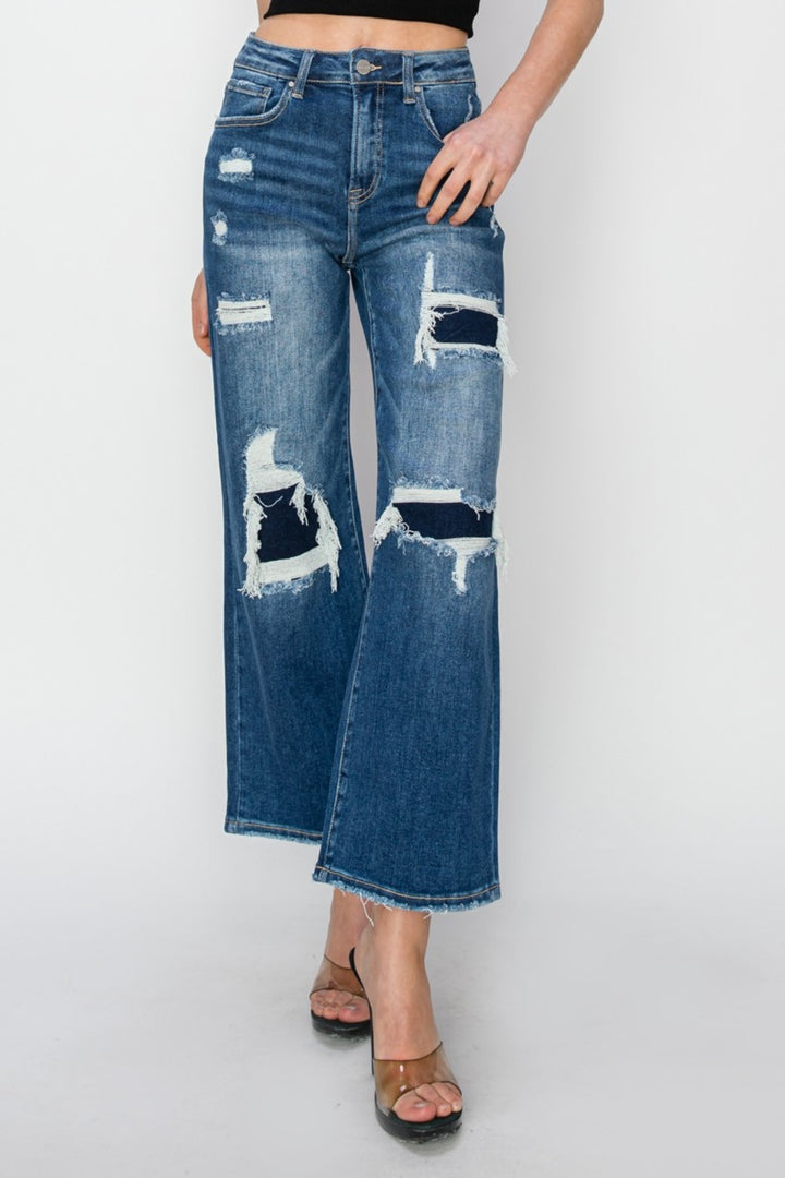 RISEN - Straight Leg Patched Distressed Jeans