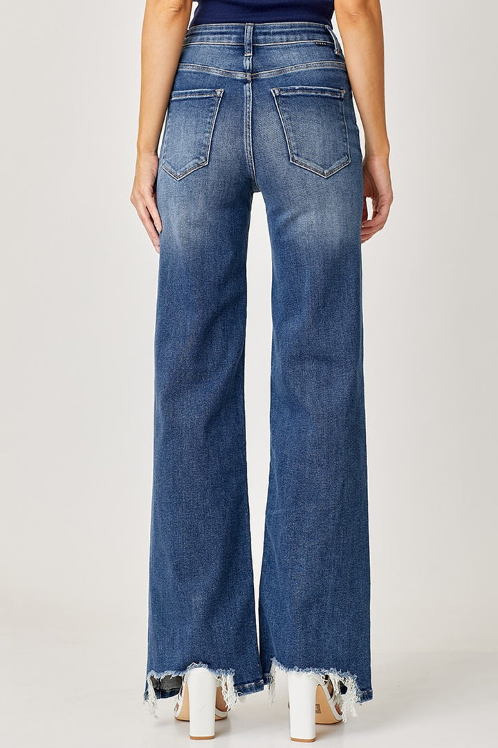 RISEN - Wide Leg Frayed Hem Jeans