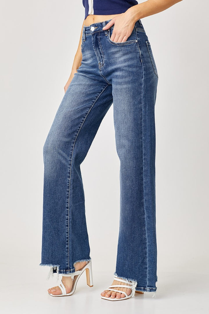 RISEN - Wide Leg Frayed Hem Jeans