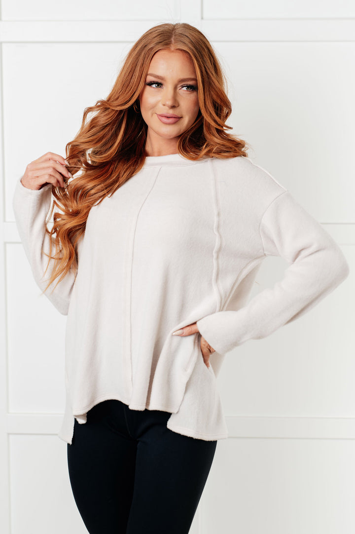 Zenana - Brushed Hacci Exposed Seam Sweater - Beige