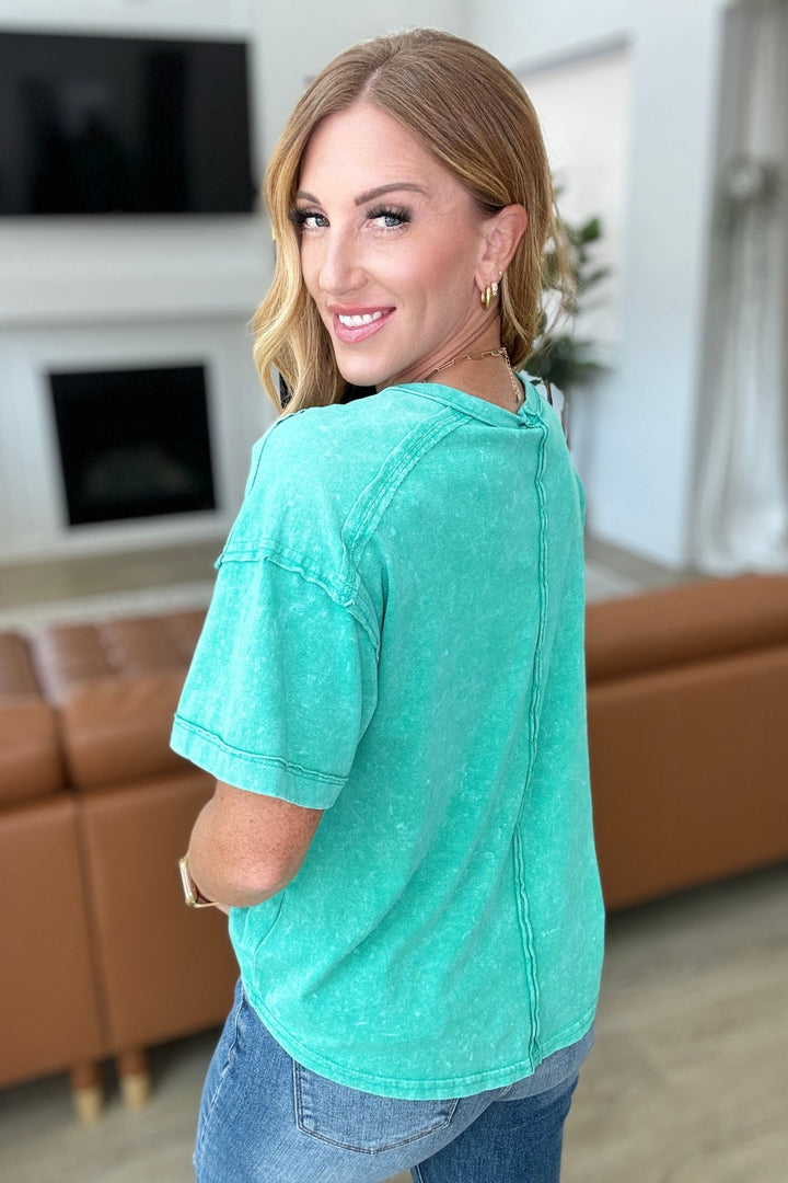 Short Sleeve Mineral Wash Jersey Knit Tee - Green - Inspired Eye Boutique