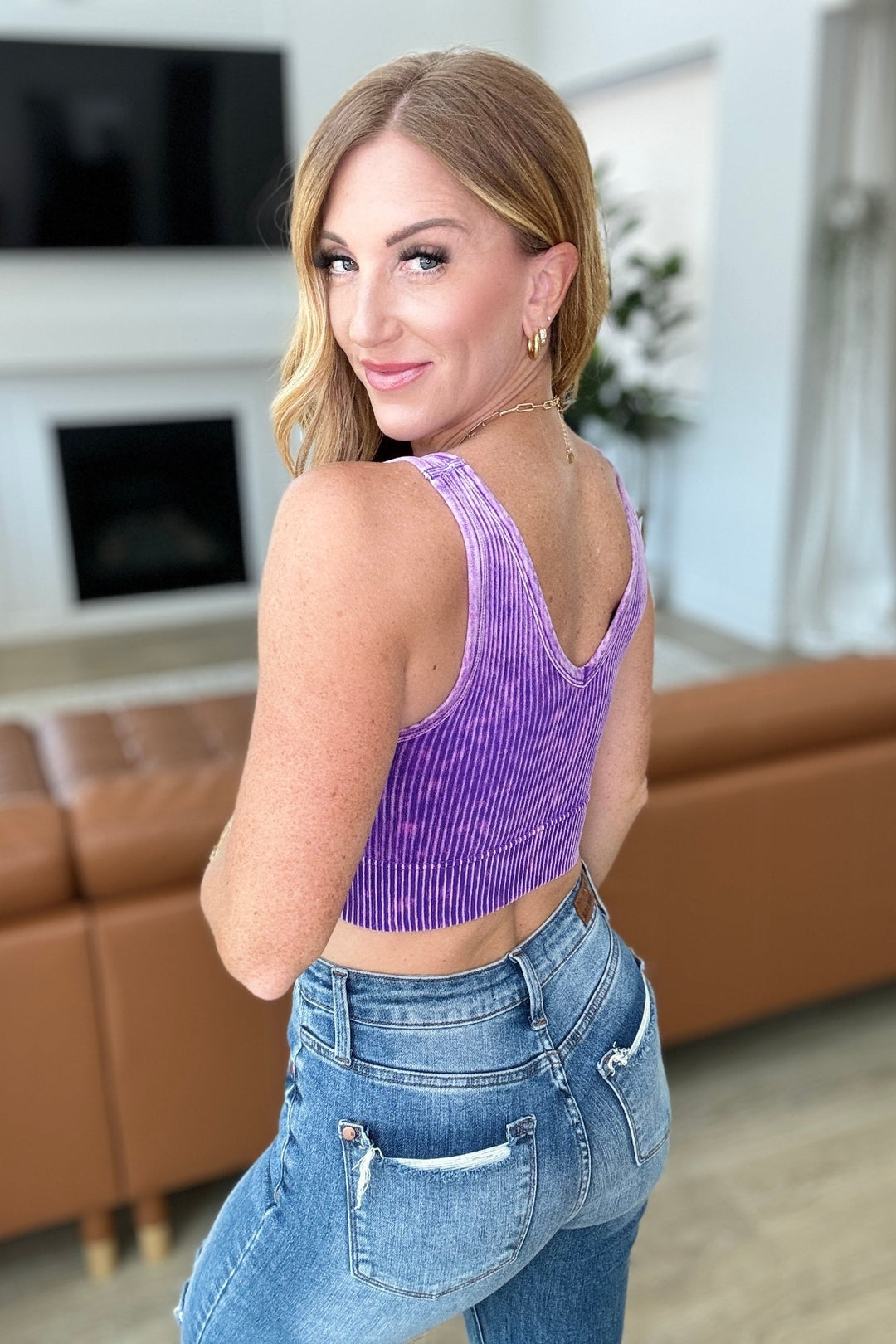 Zenana - When and Where Cropped Tank Top - Purple