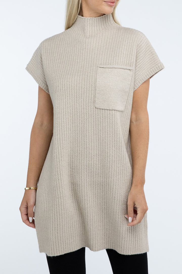 Zenana - Mock Neck Short Sleeve Sweater Dress - Inspired Eye Boutique